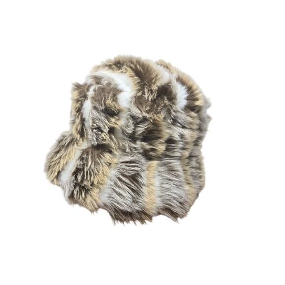 Preston & York Made in Canada  Brown White Faux Fur Warm Bucket Hat - Picture 2 of 7